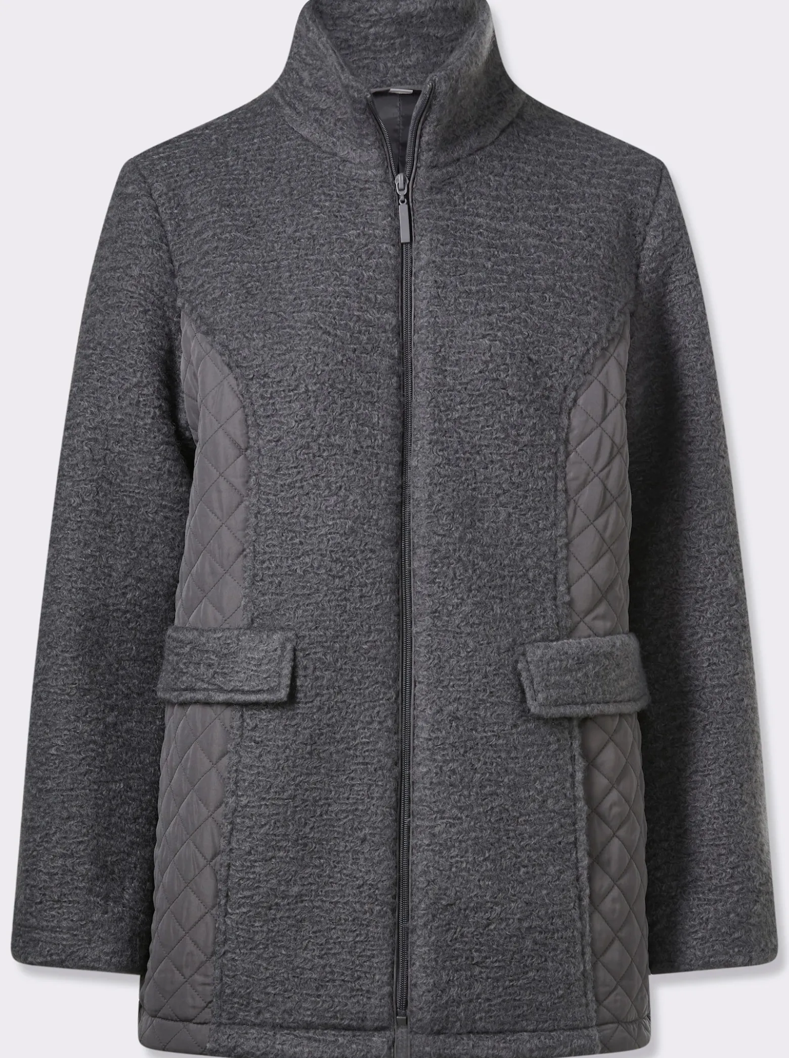 Boucléjacke mit gesteppten Einsätzen