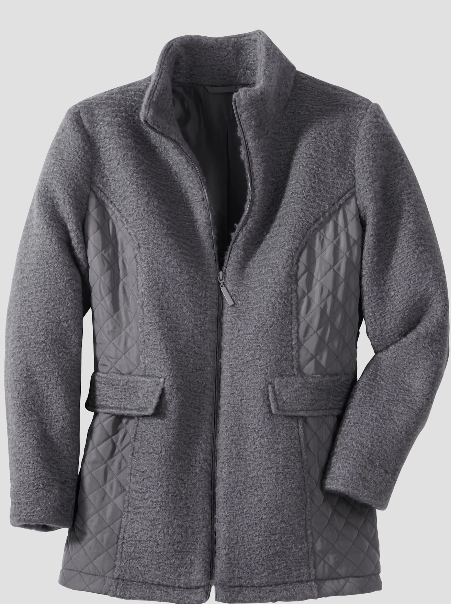 Boucléjacke mit gesteppten Einsätzen