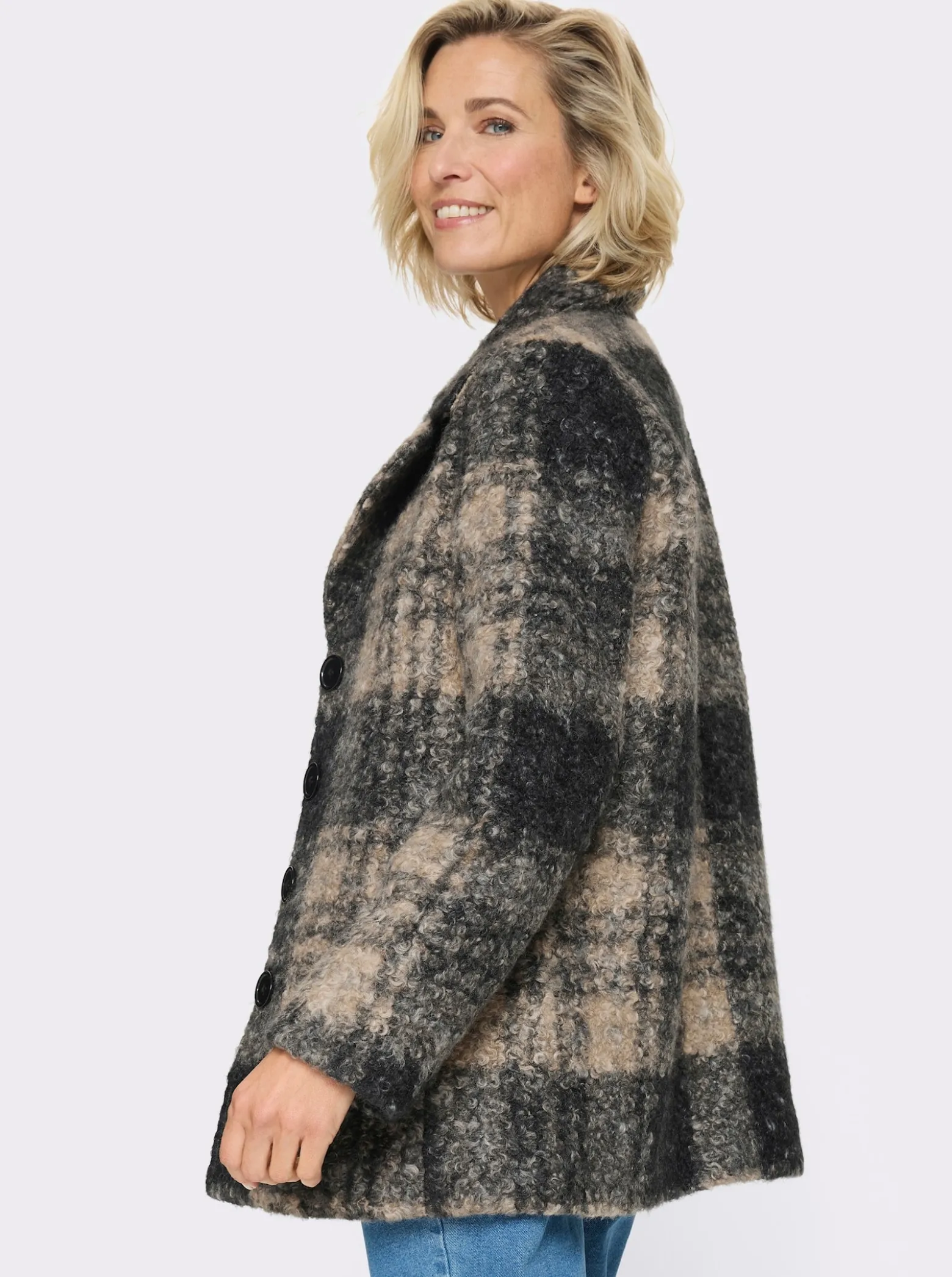 Boucléjacke mit Karo-Muster