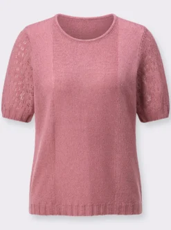 Bouclé-Pullover mit Ajourmuster-Ärmeln