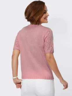 Bouclé-Pullover mit Ajourmuster-Ärmeln