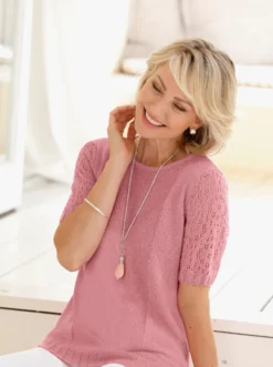 Bouclé-Pullover mit Ajourmuster-Ärmeln