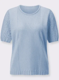 Bouclé-Pullover mit Ajourmuster-Ärmeln