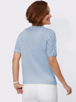 Bouclé-Pullover mit Ajourmuster-Ärmeln