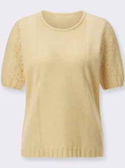 Bouclé-Pullover mit Ajourmuster-Ärmeln