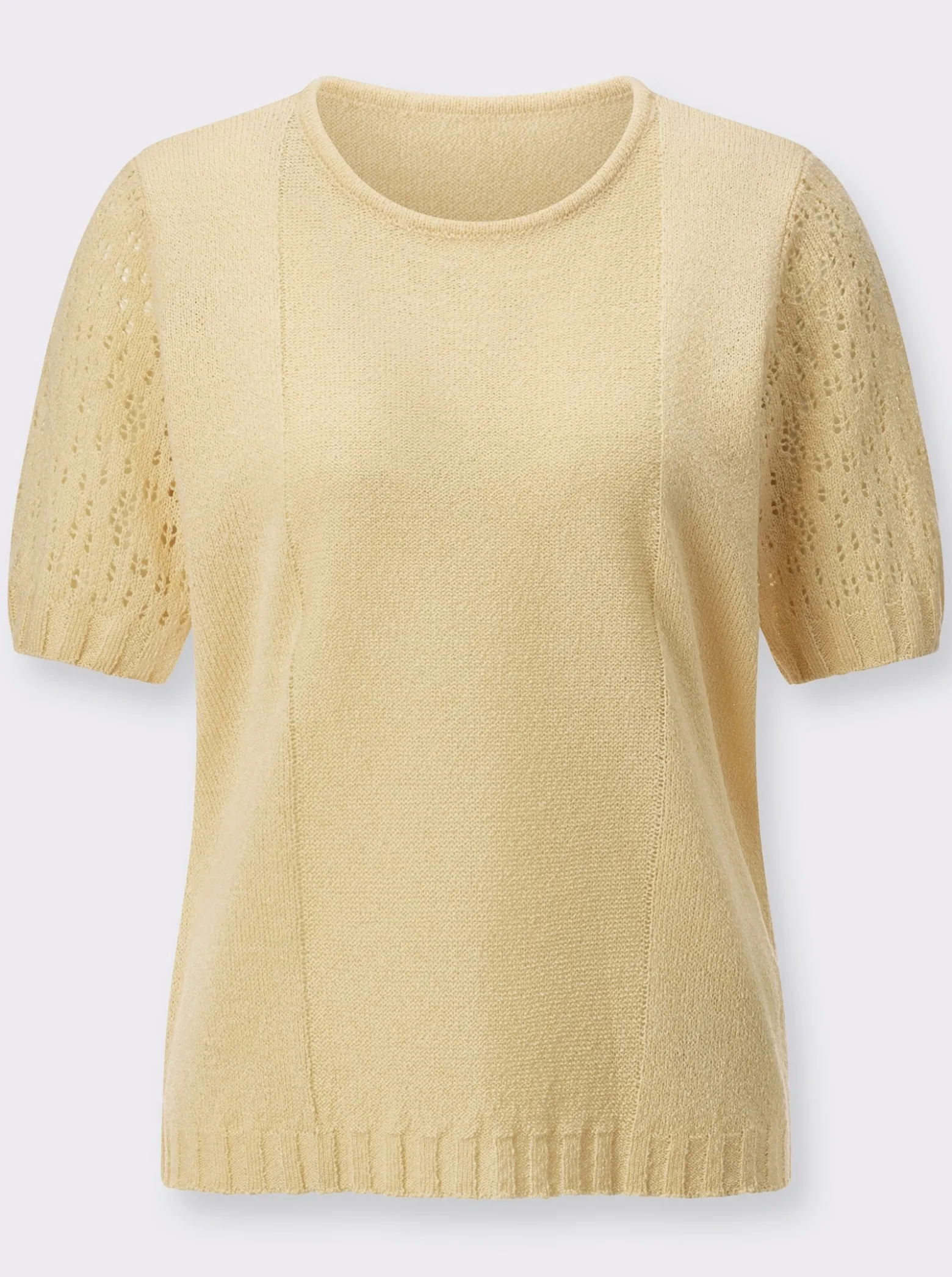 Bouclé-Pullover mit Ajourmuster-Ärmeln