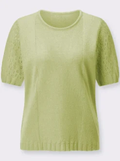 Bouclé-Pullover mit Ajourmuster-Ärmeln