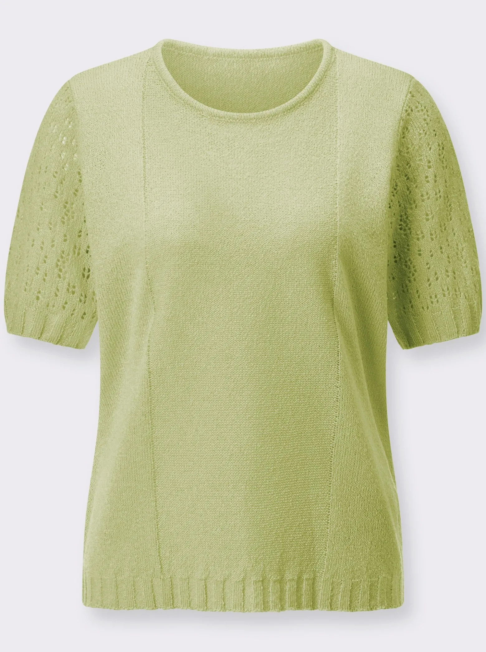 Bouclé-Pullover mit Ajourmuster-Ärmeln
