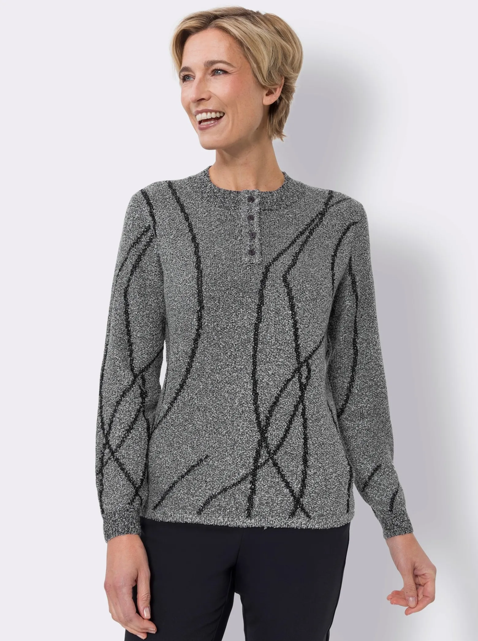 Bouclé-Pullover mit Jacquard-Muster