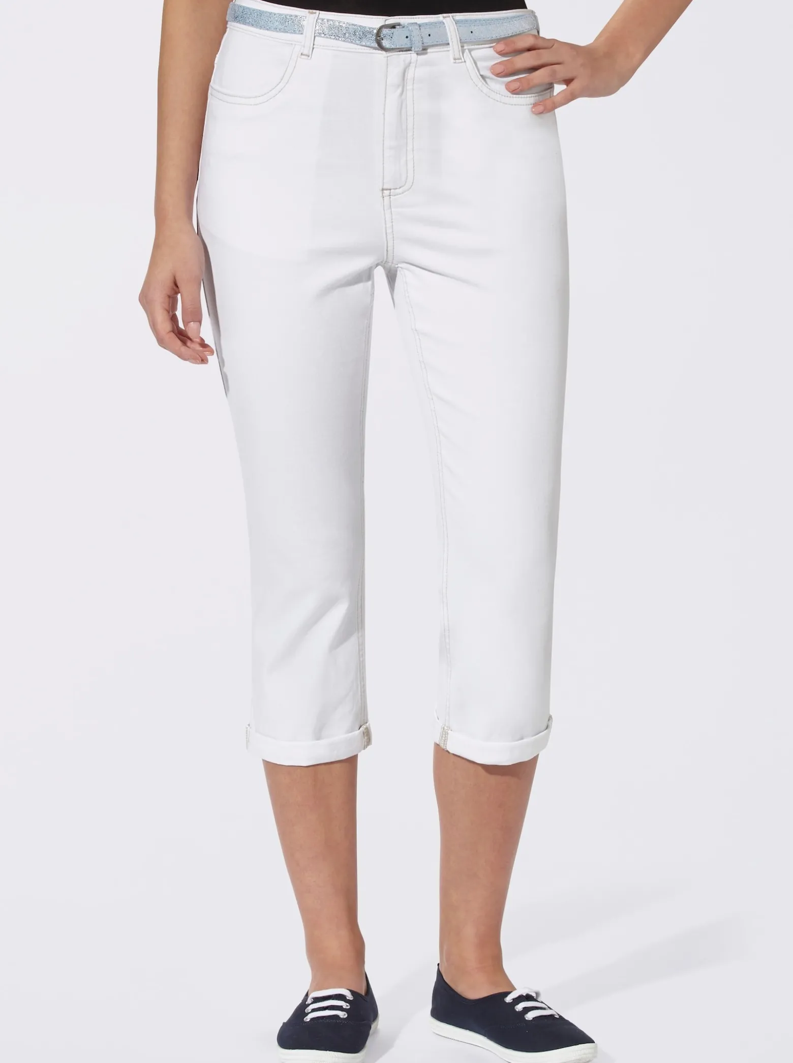 Caprijeans inkl. Glitzer-Gürtel, Stretch-Qualität