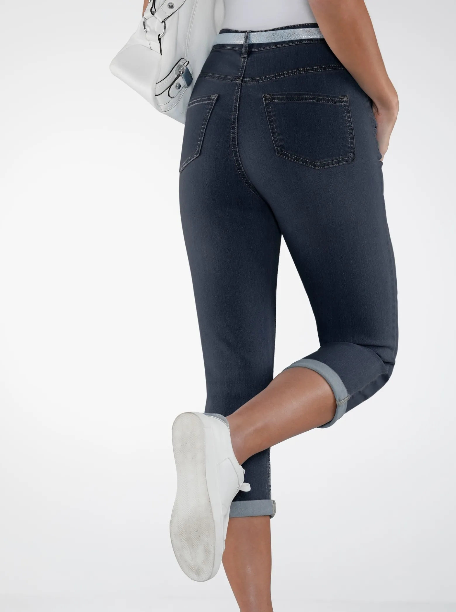 Caprijeans inkl. Glitzer-Gürtel, Stretch-Qualität