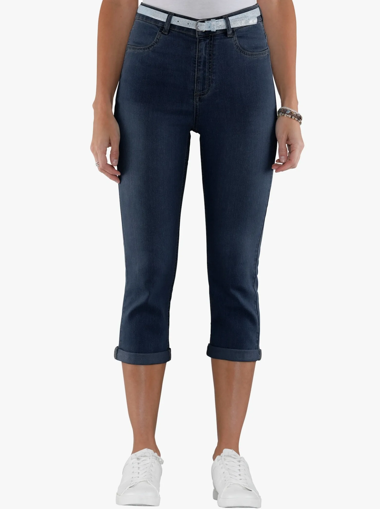 Caprijeans inkl. Glitzer-Gürtel, Stretch-Qualität