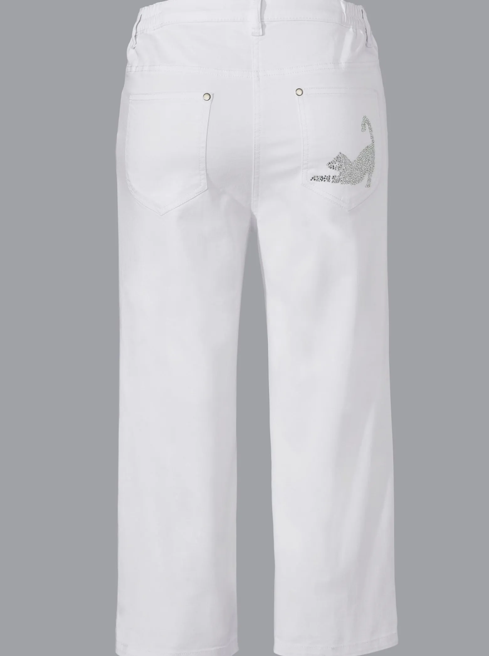 Caprijeans mit glitzerndem Katzenmotiv
