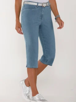 Caprijeans mit glitzerndem Katzenmotiv