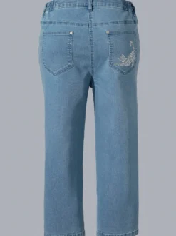 Caprijeans mit glitzerndem Katzenmotiv