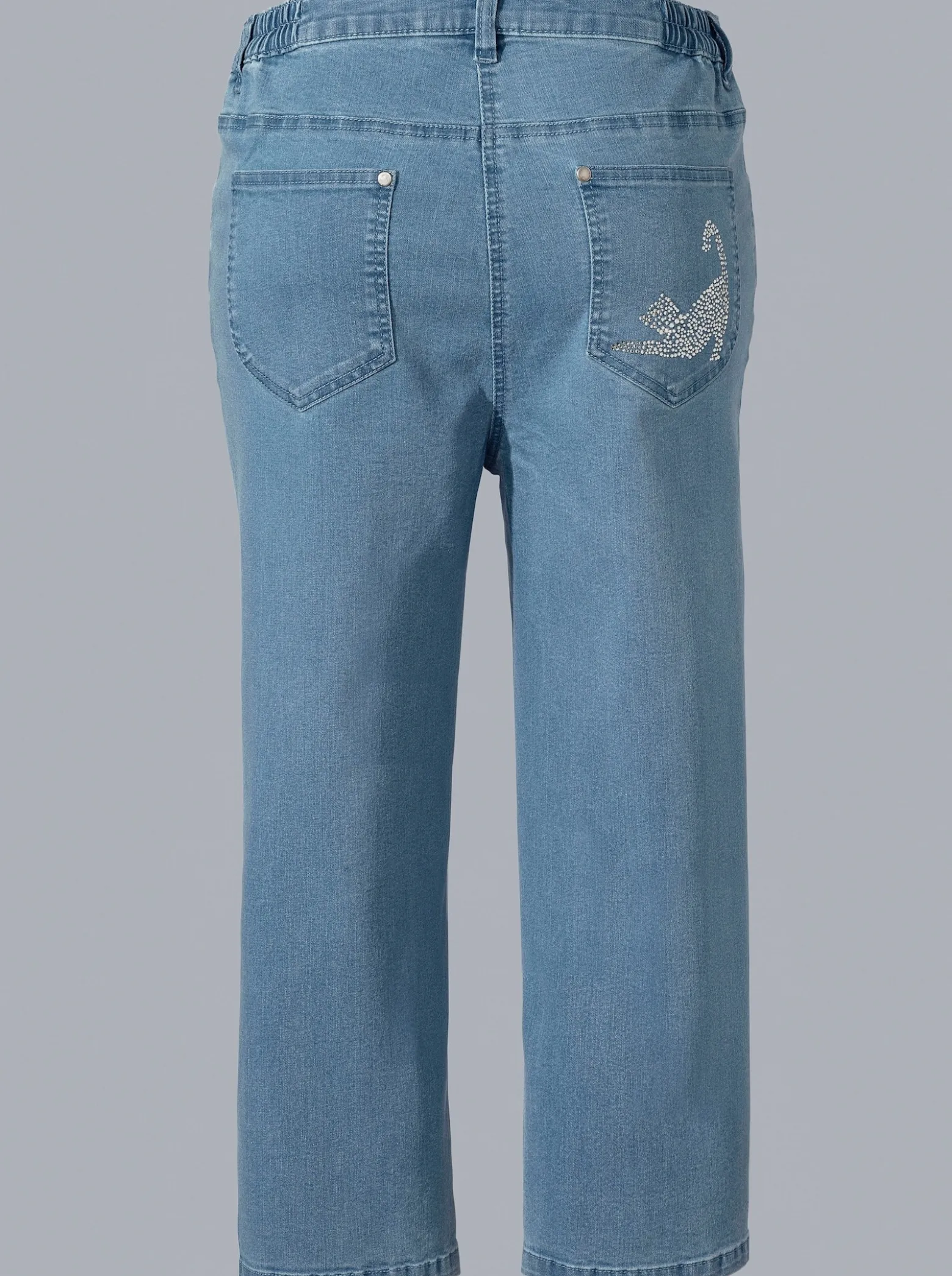 Caprijeans mit glitzerndem Katzenmotiv