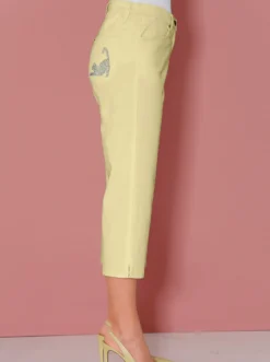Caprijeans mit glitzerndem Katzenmotiv