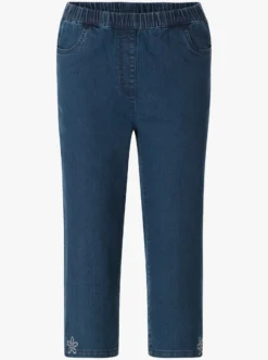 Caprijeans mit Glitzersteinchen-Deko