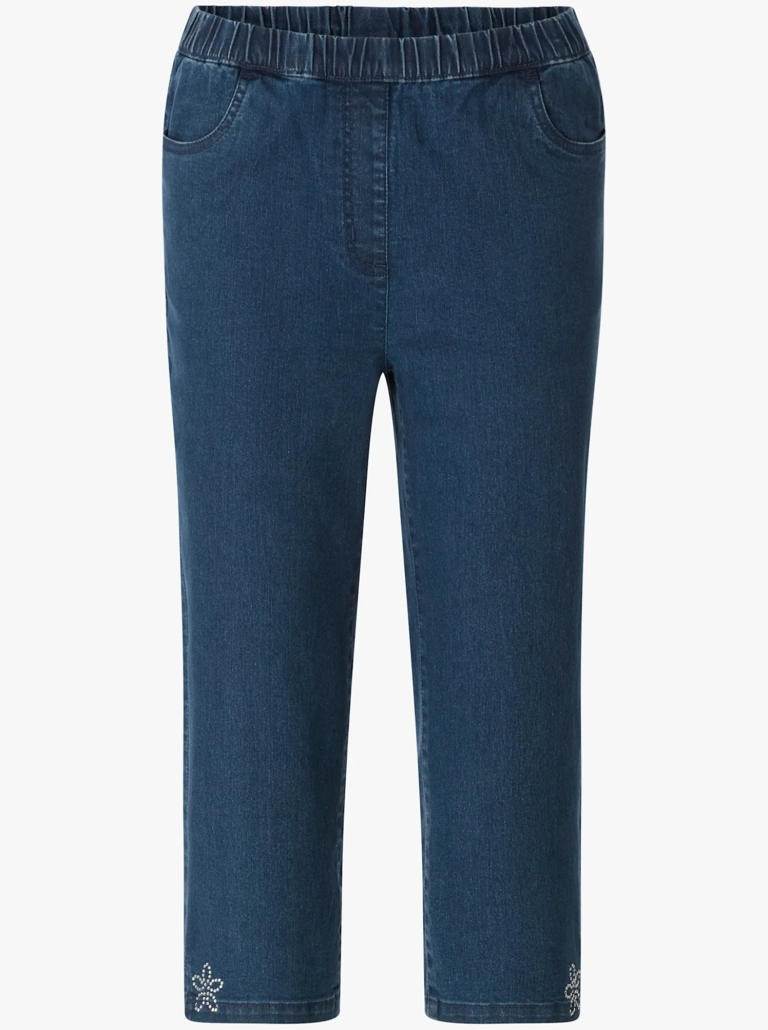 Caprijeans mit Glitzersteinchen-Deko