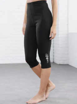 Caprileggings mit Glitzerdruck am Saum