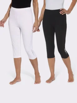 Caprileggings mit Glitzerdruck am Saum