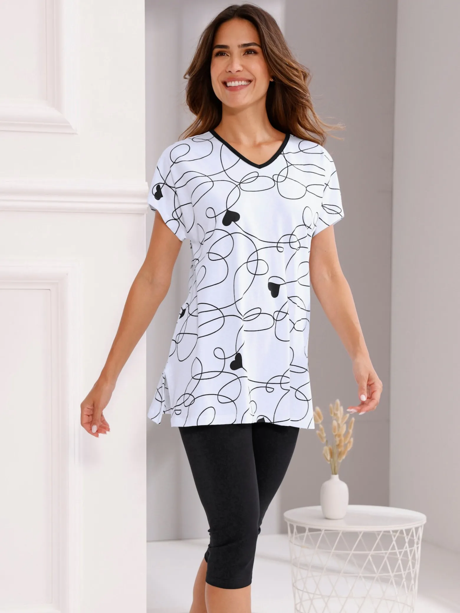 Capri-Schlafanzug aus Longshirt und Leggings