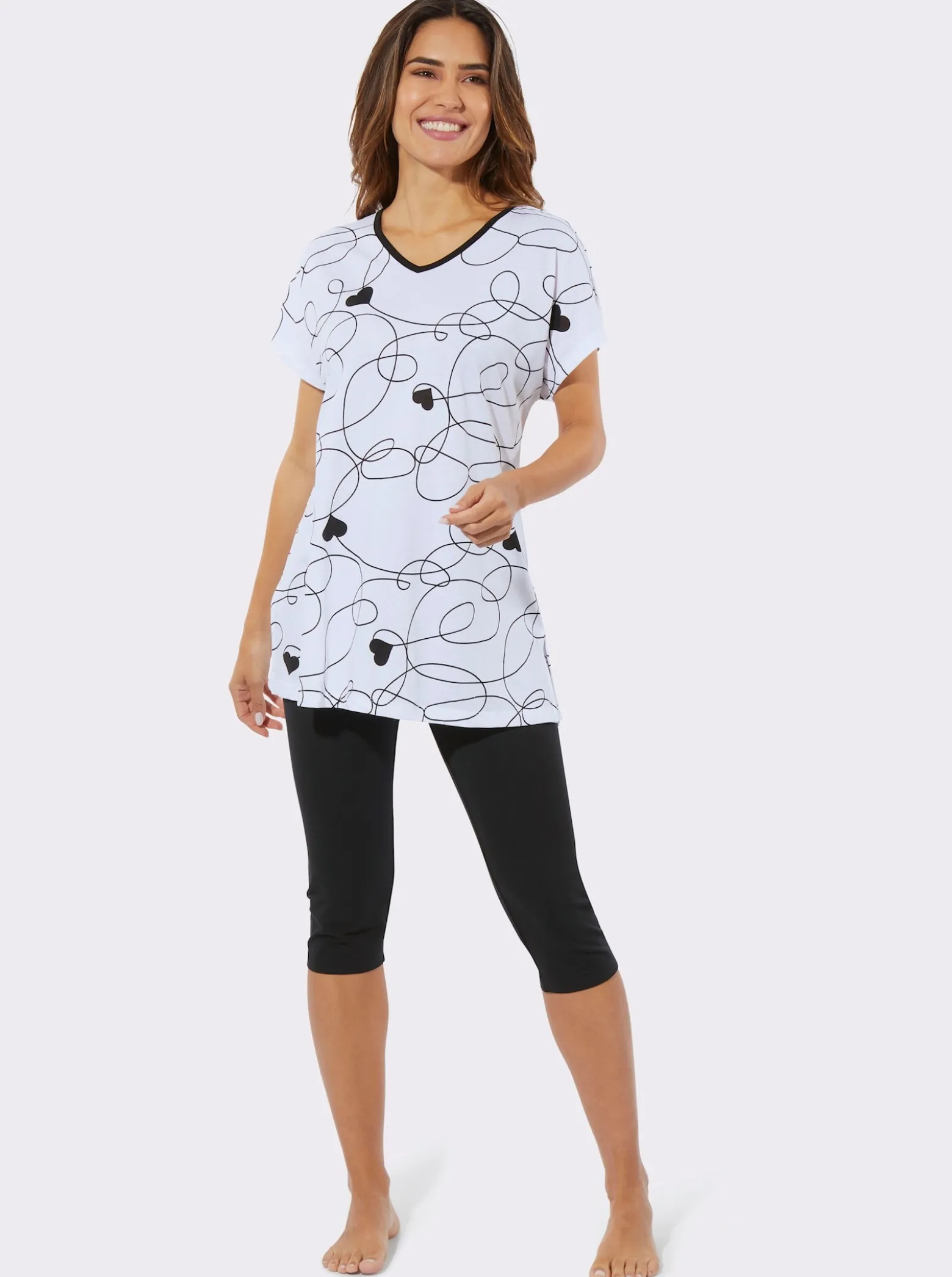Capri-Schlafanzug aus Longshirt und Leggings