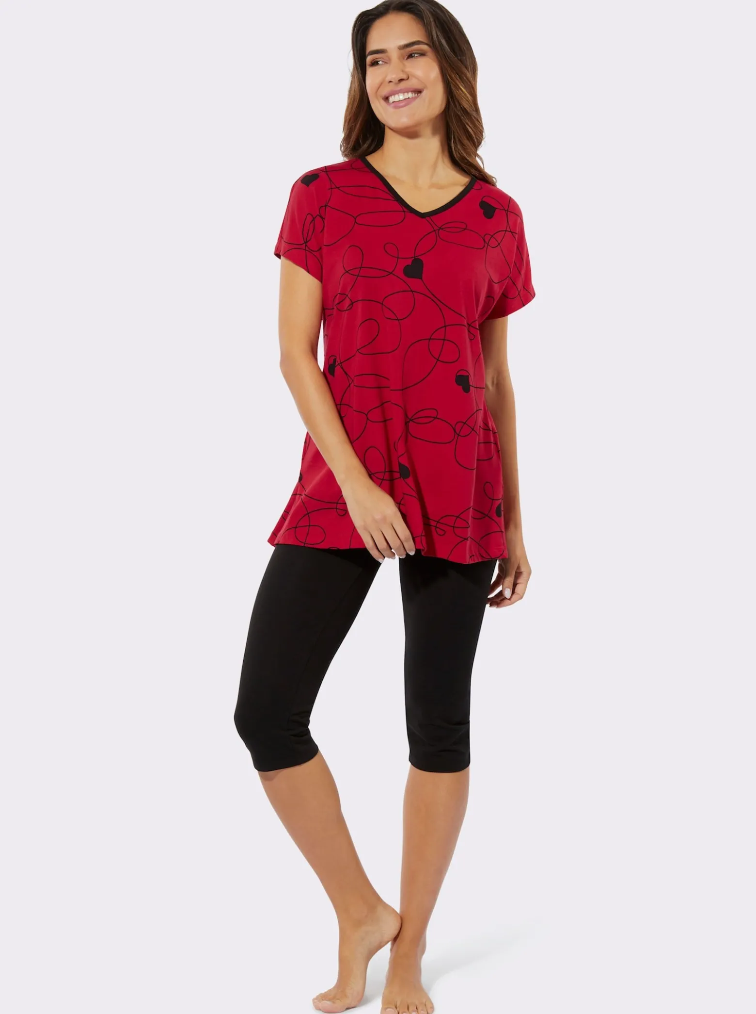 Capri-Schlafanzug aus Longshirt und Leggings