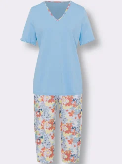 Capri-Schlafanzug mit V-Ausschnitt, floral bedruckt