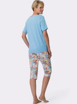 Capri-Schlafanzug mit V-Ausschnitt, floral bedruckt