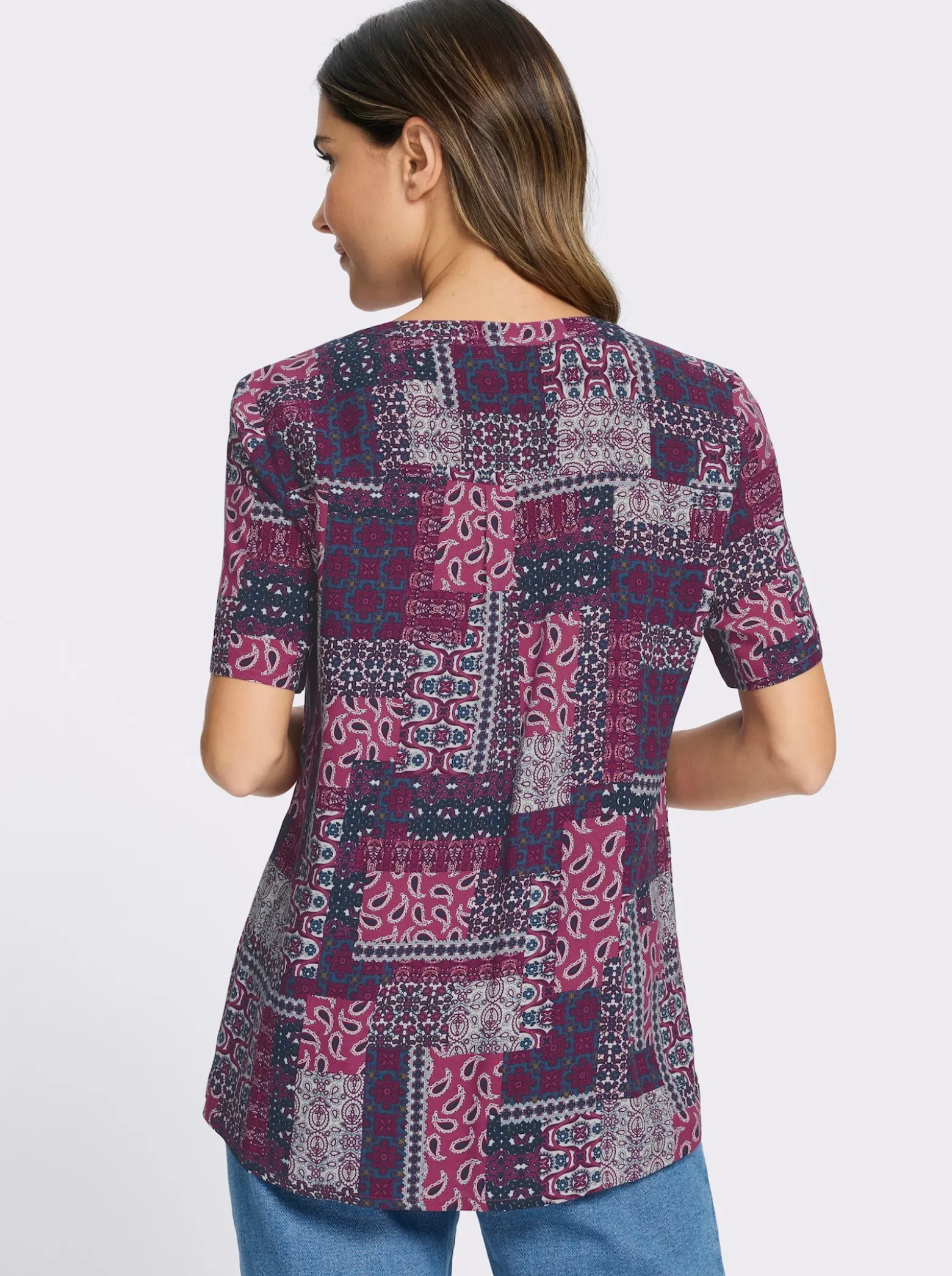 Druckbluse im Patchwork-Dessin