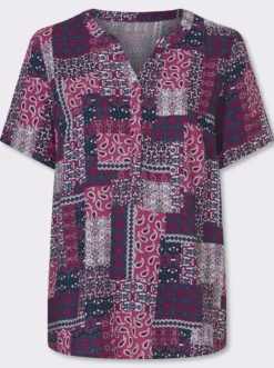 Druckbluse im Patchwork-Dessin