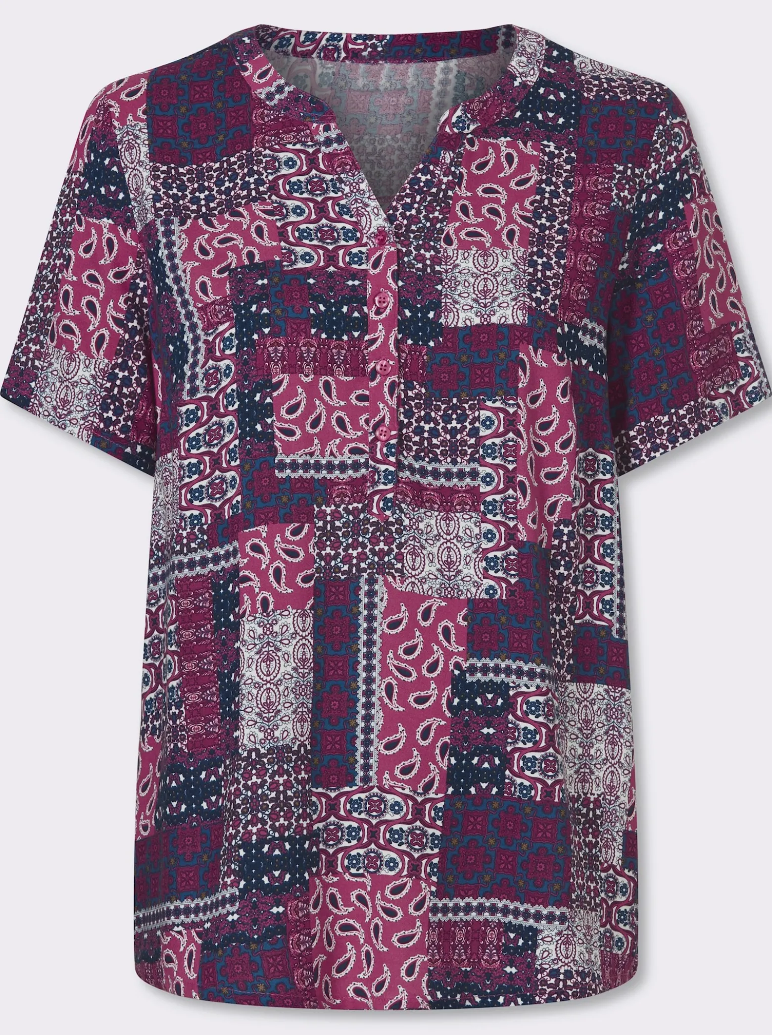 Druckbluse im Patchwork-Dessin