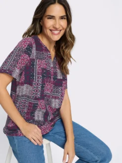 Druckbluse im Patchwork-Dessin