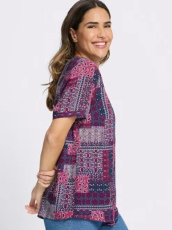 Druckbluse im Patchwork-Dessin