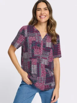 Druckbluse im Patchwork-Dessin