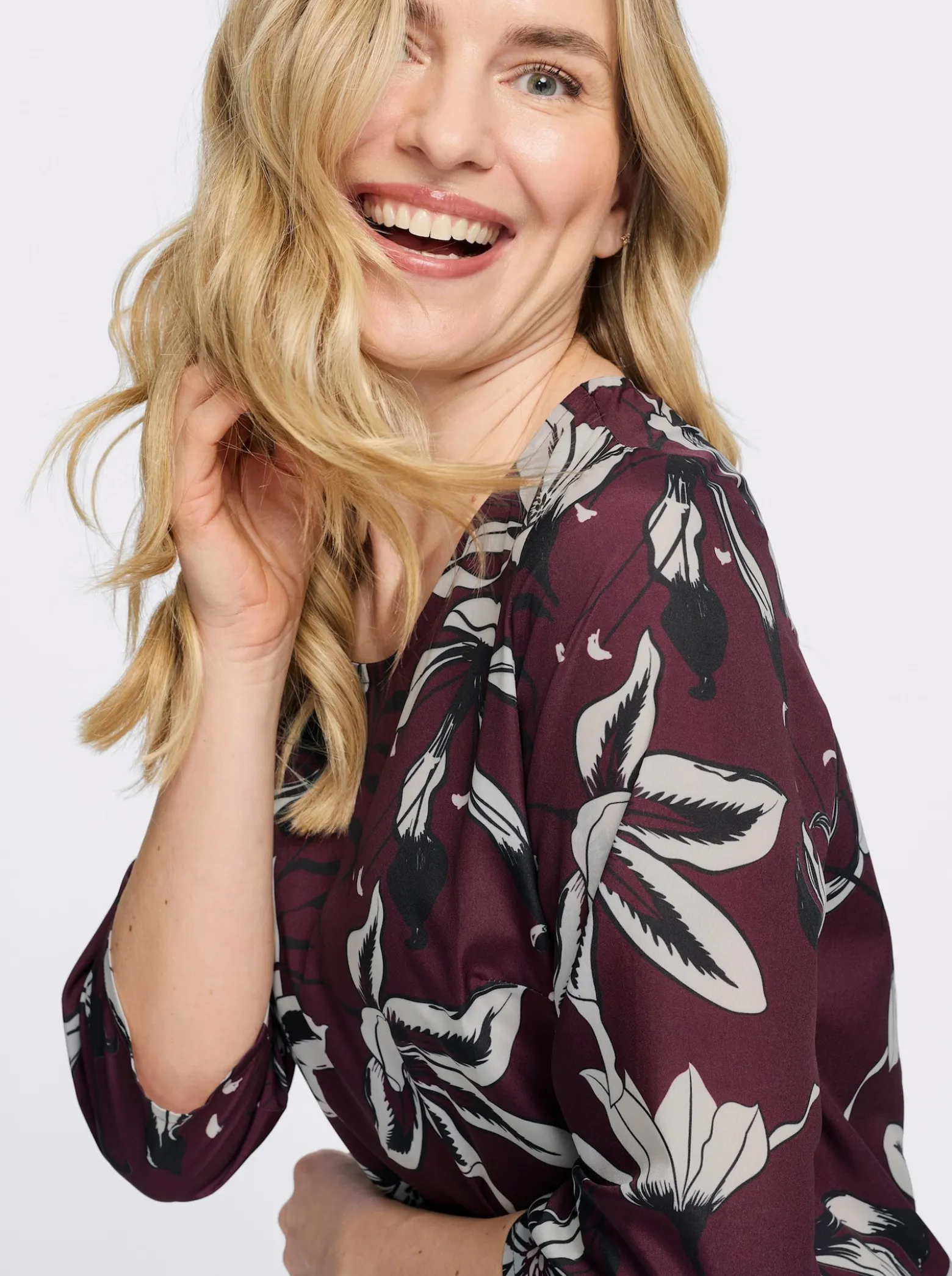 Druckbluse in floralem Dessin