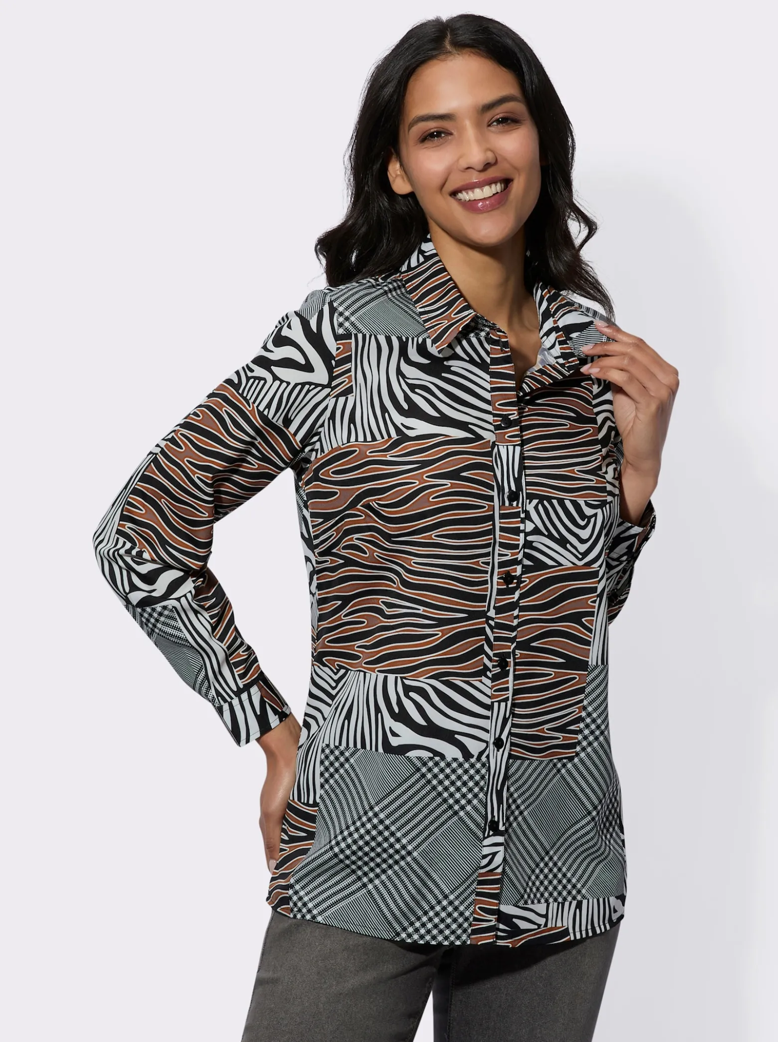 Druckbluse in Patchwork-Optik