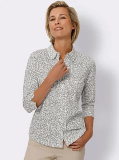 Druckbluse mit abgesteppten Biesen vorne