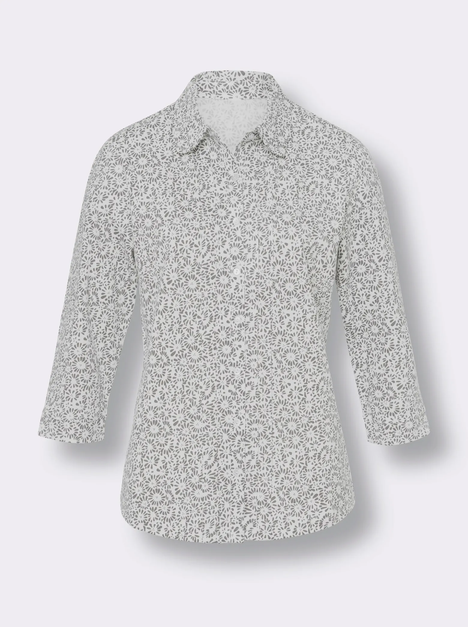 Druckbluse mit abgesteppten Biesen vorne