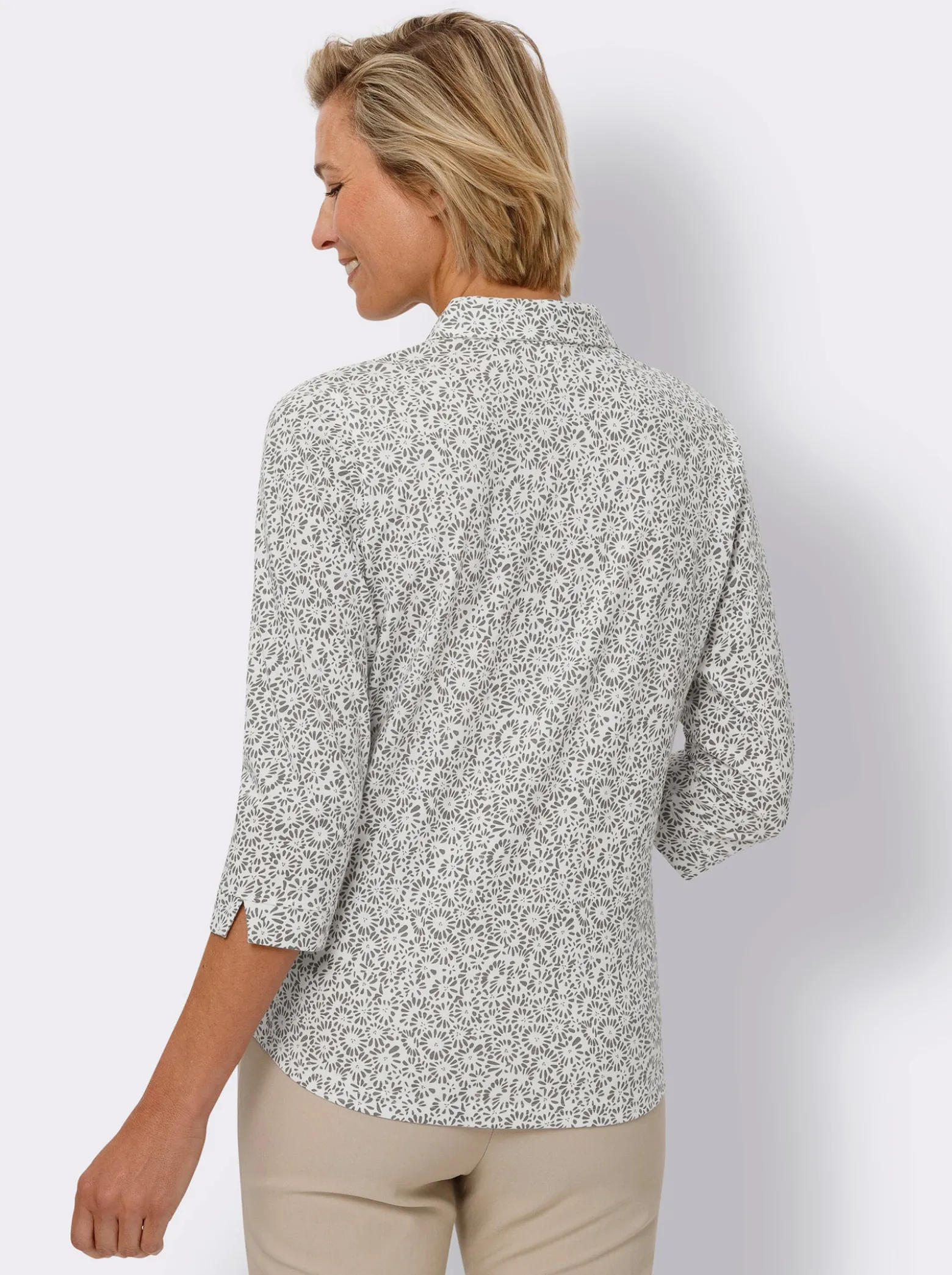 Druckbluse mit abgesteppten Biesen vorne