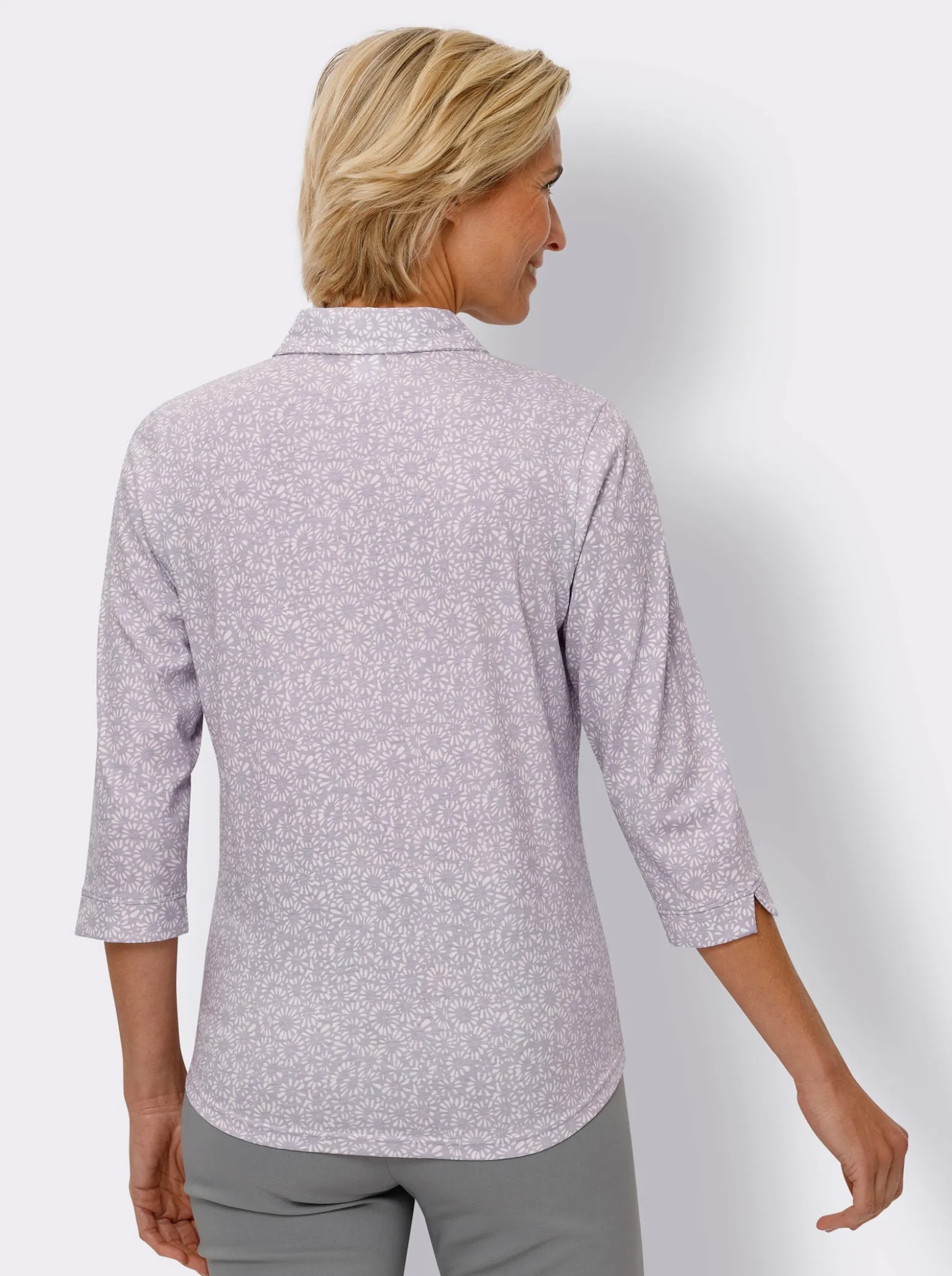 Druckbluse mit abgesteppten Biesen vorne