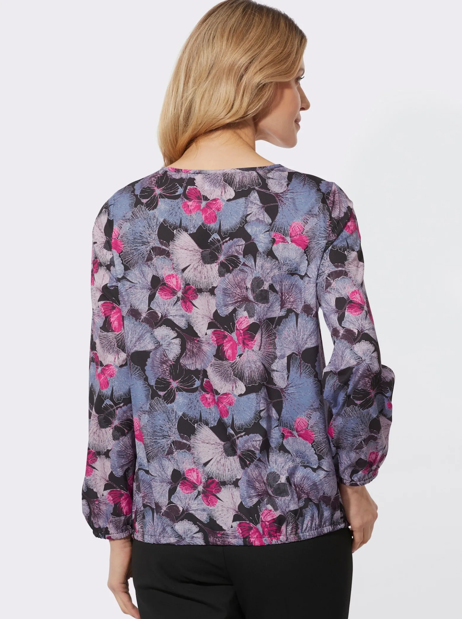Druckbluse mit Elastik-Bündchen