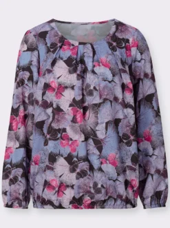 Druckbluse mit Elastik-Bündchen