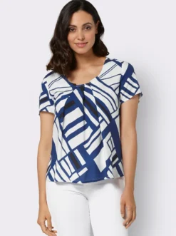 Druckbluse mit Falten am Ausschnitt