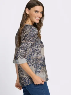 Druckbluse mit kurzer Knopfleiste