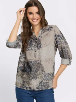Druckbluse mit kurzer Knopfleiste