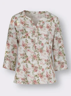 Druckbluse mit kurzer Knopfleiste