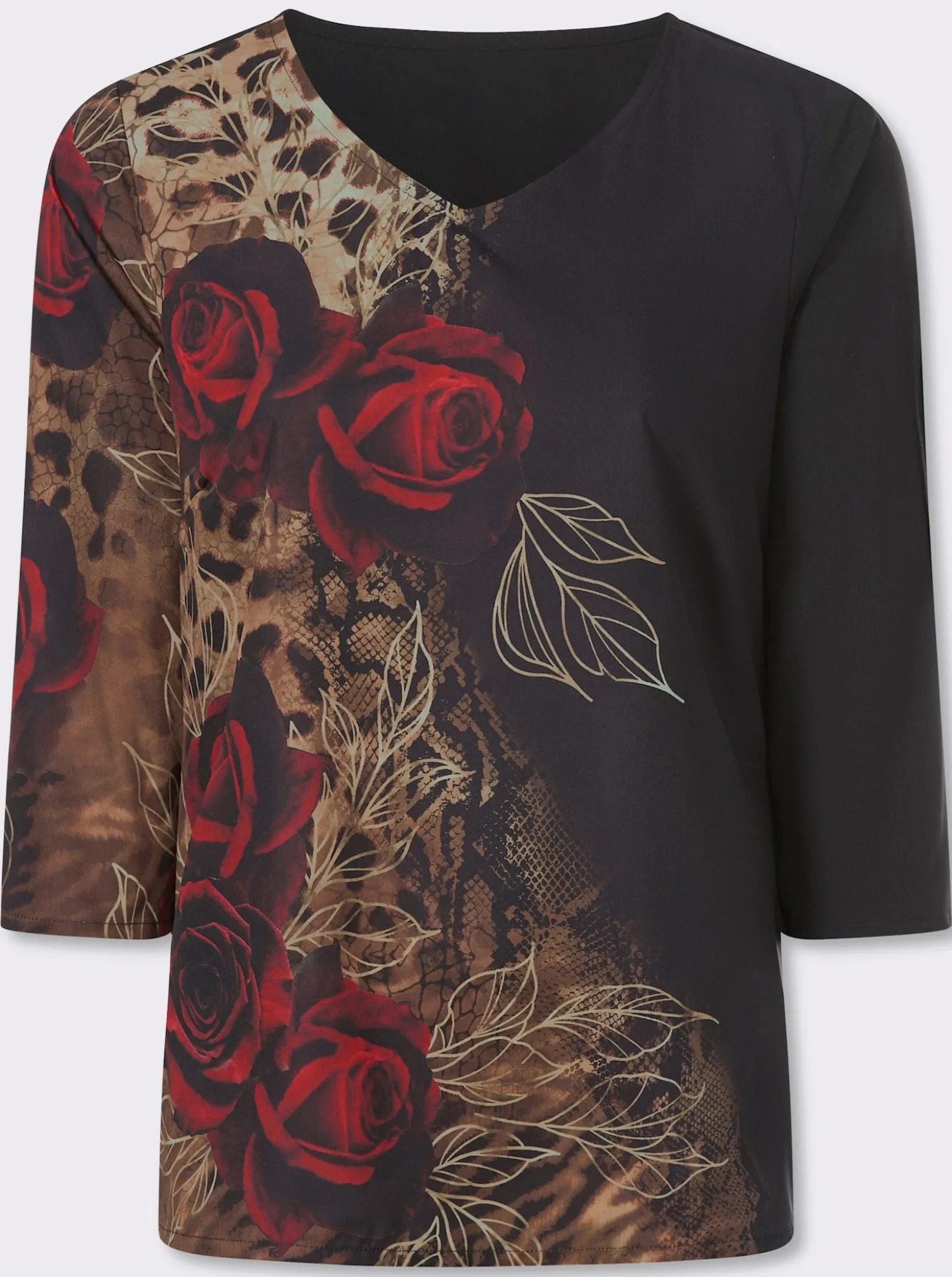 Druckbluse mit Leo- und Blüten-Print