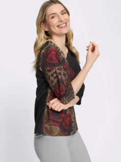 Druckbluse mit Leo- und Blüten-Print